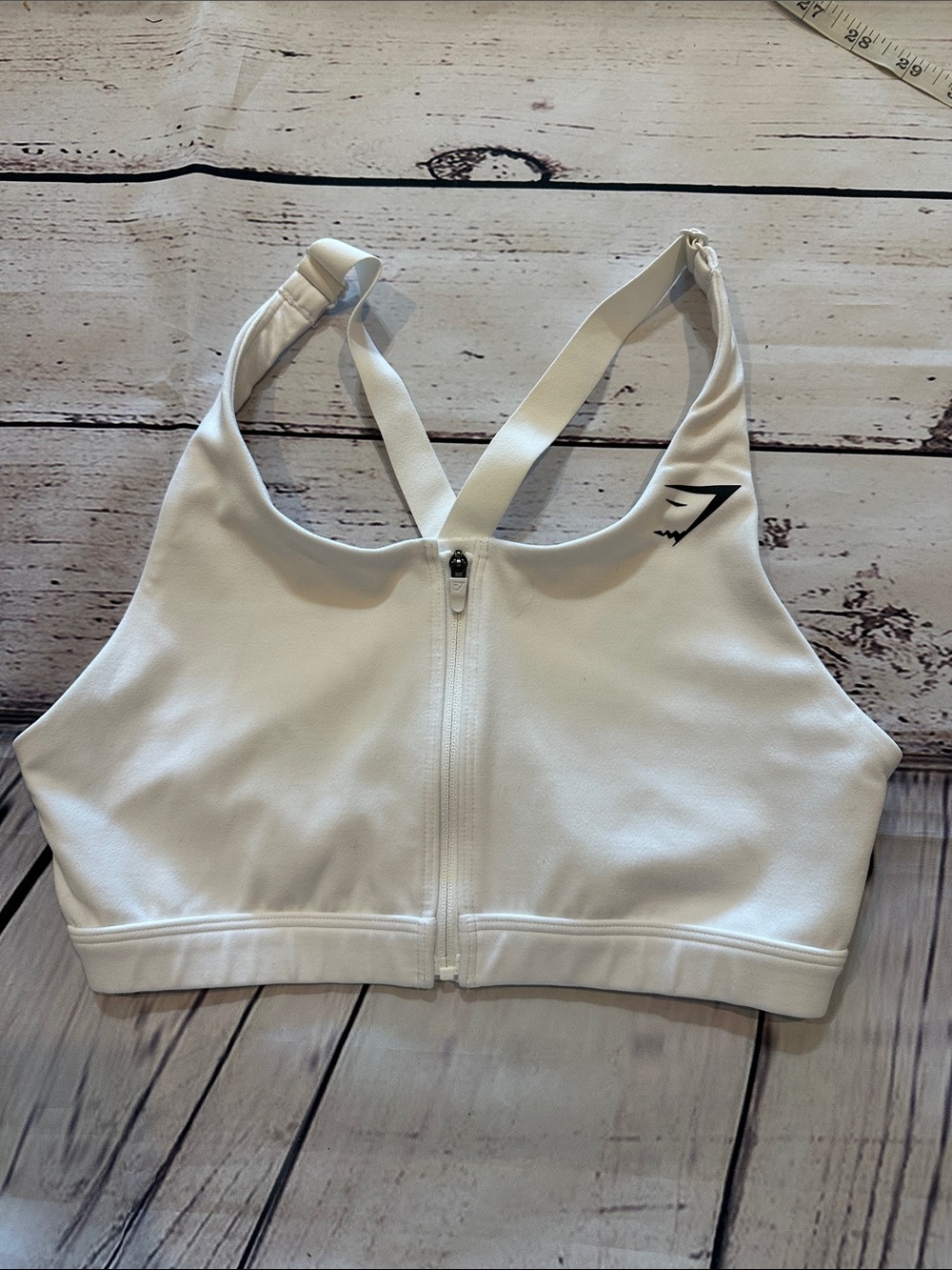 Gymshark White Front-Zip Racerback Sports Bra